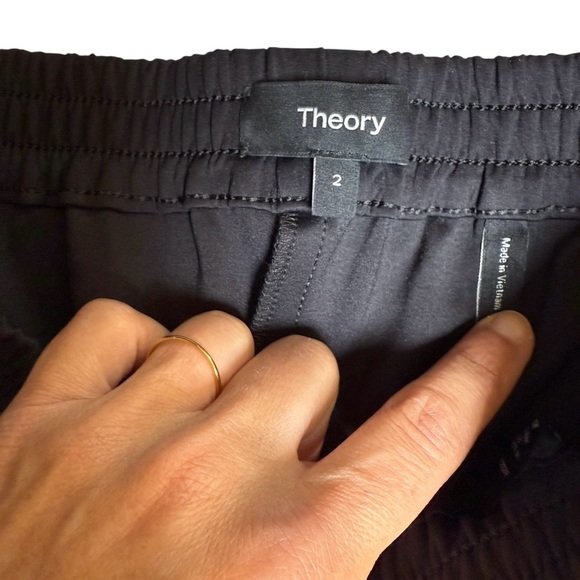 Theory Knit Tech Tapered Pants Black Size 2 Elastic Waist Ankle Trousers - Picture 2 of 6